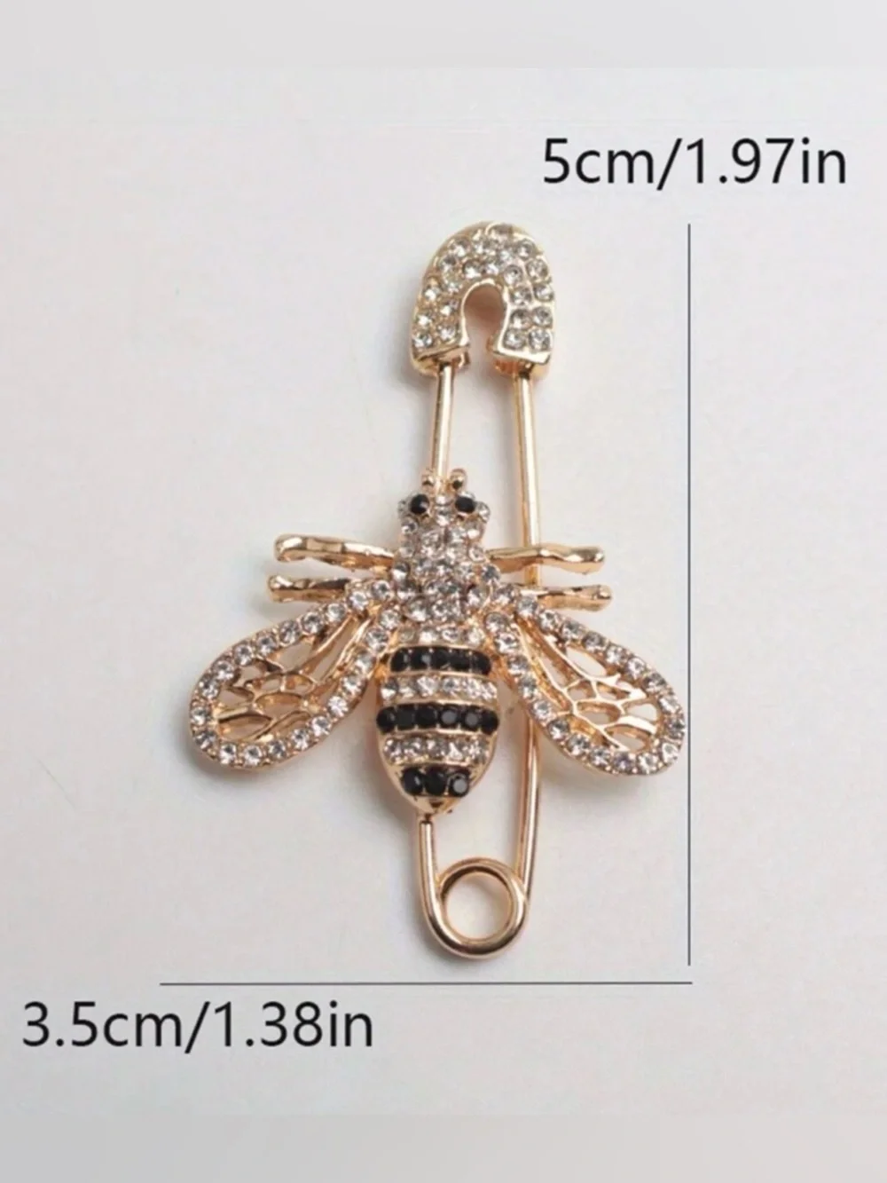 Gold Bee Crystal Safety Pin Brooch - Gold